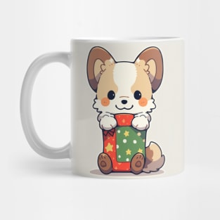 Dog in a patched Christmas stocking Mug